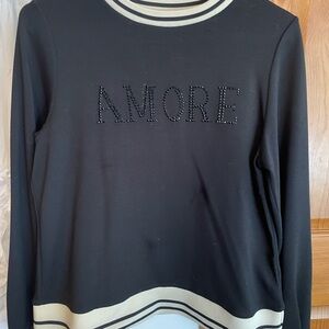 Elegant Black and Cream Sweatshirt with 'AMORE' Embellishment